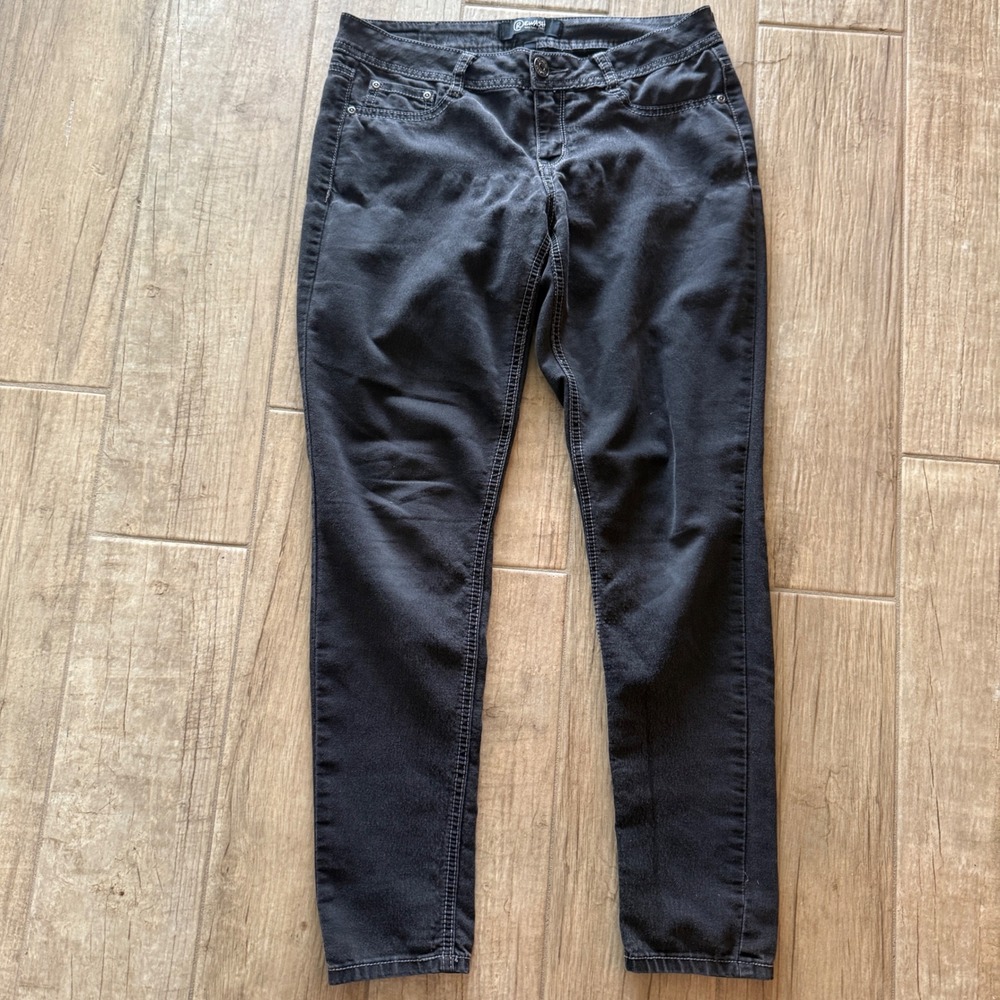 Rewash Womens Skinny Jeans Faded Black Mid Rise Contrast Stitching Denim Pants